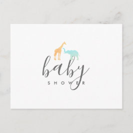 Elegant giraff och elefant baby shower inbjudan vykort