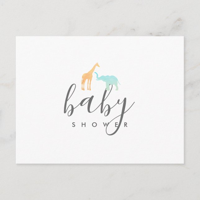 Elegant giraff och elefant baby shower inbjudan vykort (Framsida)