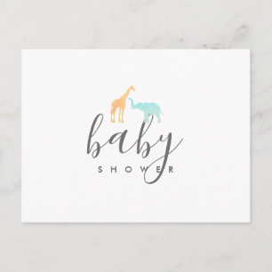 Elegant Giraffe Elephant Baby Shower-inbjudan Inbjudan Vykort