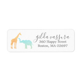 Elegant Giraffe Elephant Baby Shower Returadress Etikett