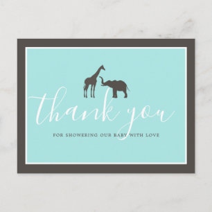 Elegant Giraffe Elephant Baby Shower Tack Vykort