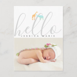Elegant Giraffe Elephant Birth Notification Vykort