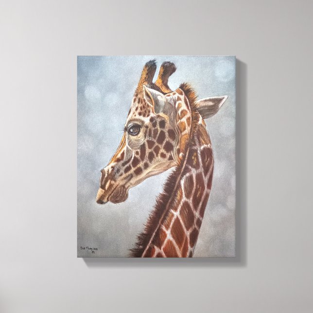 Elegant Giraffe Portrait Painting Small Canvastryck (Framsida)
