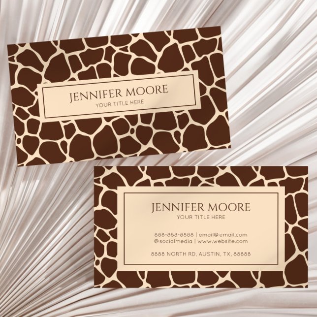 Elegant Giraffe Print Brown Anpassningsbar Visitkort (Skapare uppladdad)