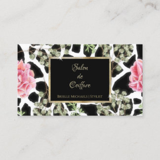 Elegant Giraffe Print Rosa ros Guld Ram Salon Visitkort