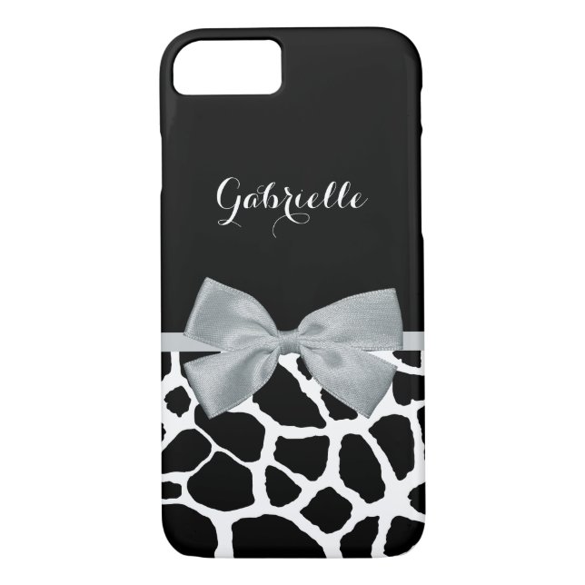 Elegant Giraffe-utskrift med Namn och Grått-fack f Case-Mate iPhone Skal (Baksida)