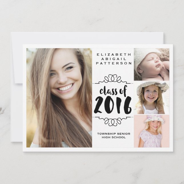 Elegant Girl 4 Photo Black & White Studenten Inbjudningar (Framsida)