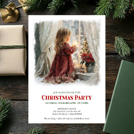 Elegant girl awaits Santa editable holiday invite Inbjudningar