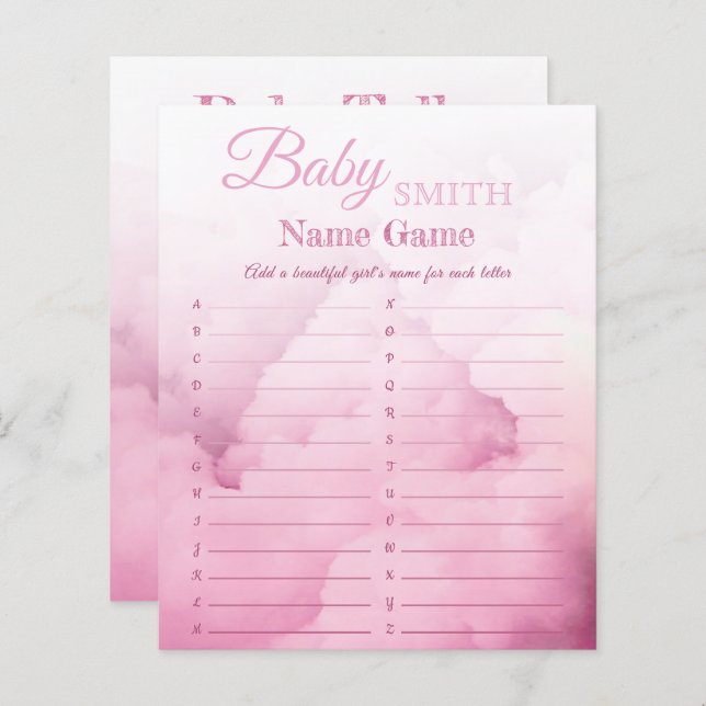 Elegant Girl Baby Shower Namn och unscramble-spel (Fram/baksida)
