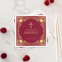 Elegant Girl Baptism Burgundy Faux Gold Foil Kor