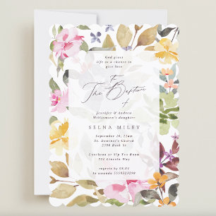 Elegant Girl Calligraphy Blommigt Ram Baptism Inbjudningar