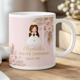 Elegant Girl First Holy Communion Boho Floral Pink Kaffemugg