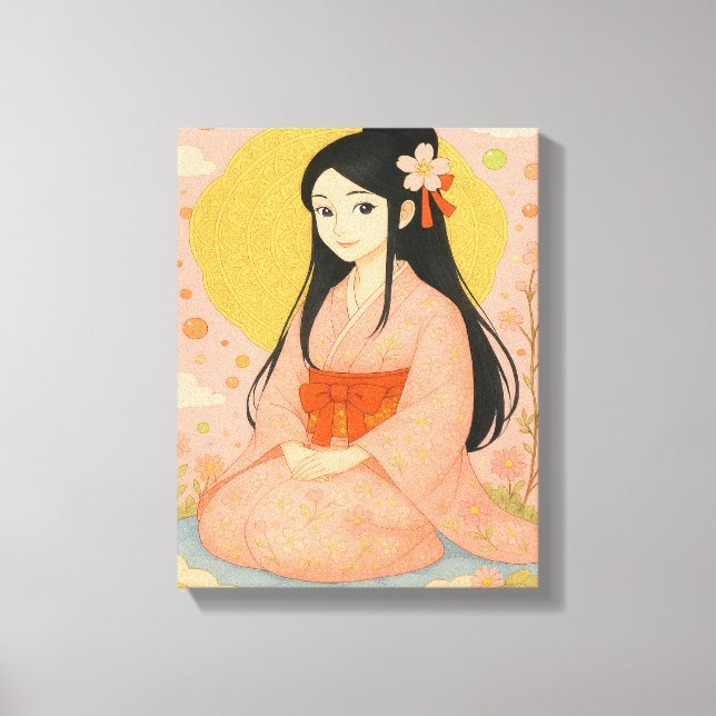 Elegant Girl in Kimono – Japanese Style Wall Art Canvastryck (Framsida)