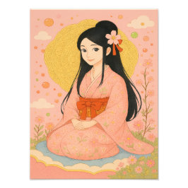 Elegant Girl in Kimono - Japanska Stil Wall Art Fototryck