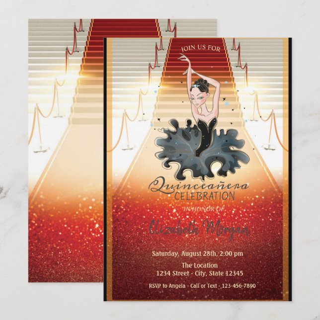 Elegant Girl,Red Carpet Quinceanera Inbjudningar (Fram/baksida)