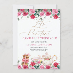 Elegant Girl Rosa Blommigt Tea Party Birthday Inbjudningar