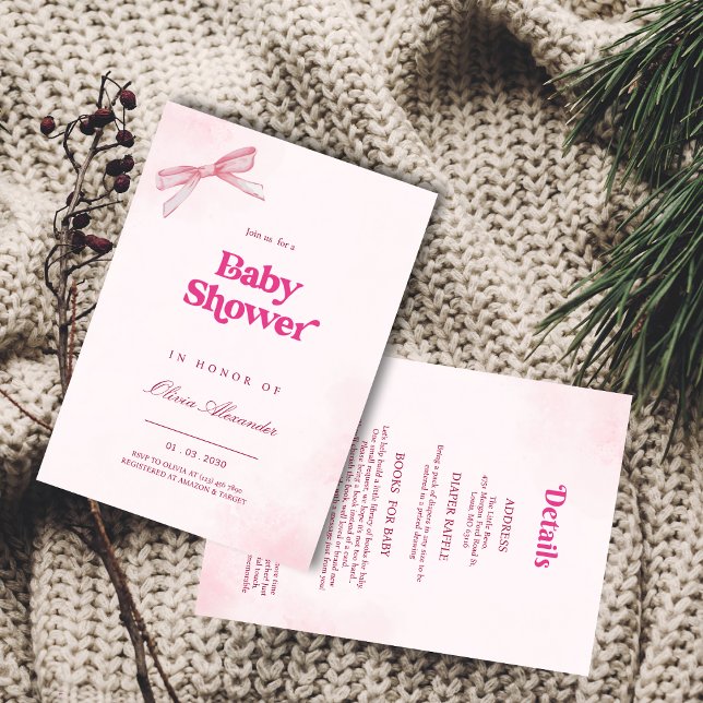Elegant Girl Rosa Bow Baby Shower-inbjudan Inbjudningar (Skapare uppladdad)