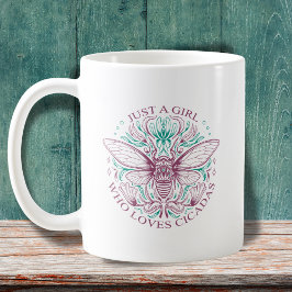 Elegant Girl WHO Kärlek Cicadas Line Art Quotation Kaffemugg