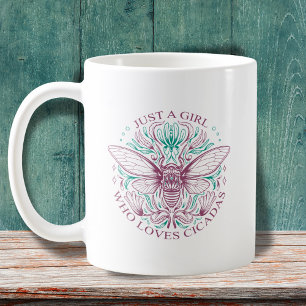 Elegant Girl WHO Kärlek Cicadas Line Art Quotation Kaffemugg