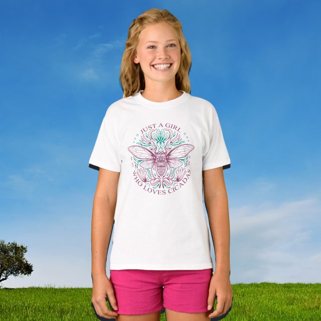 Elegant Girl WHO Kärlek Cicadas Line Art Quotation T Shirt (See the whole collection for  gift items for Girls Who Love Cicadas!)