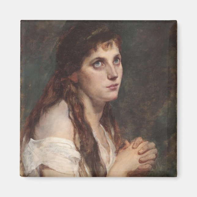 Elegant Girl with Folded Händer (Vintage Art) Magnet (Framsidan)