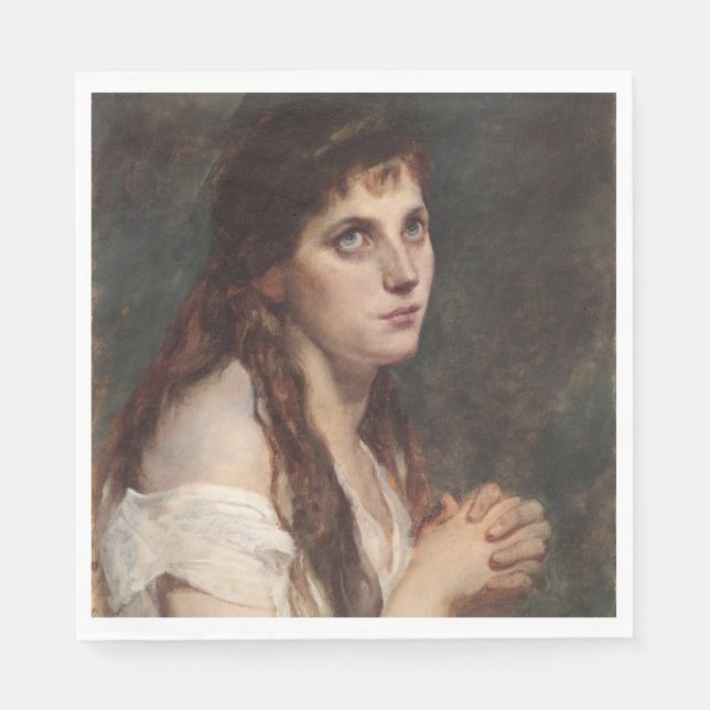 Elegant Girl with Folded Händer (Vintage Art) Pappersservett (Framsidan)
