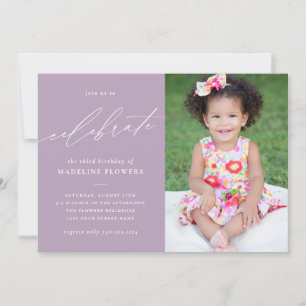 Elegant Girls Birthday Lavender Lila Photo Inbjudningar