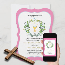 Elegant Girls Blommigt Första Heligan Communion Inbjudningar