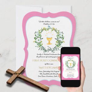 Elegant Girls Blommigt Första Heligan Communion Inbjudningar