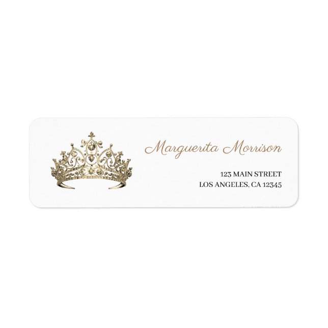 Elegant Girls Gold Crown Tiara Royal Address Returadress Etikett (Framsidan)