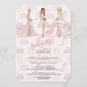 Elegant Girls Ro Guld Bachelorette Helg Inbjudningar