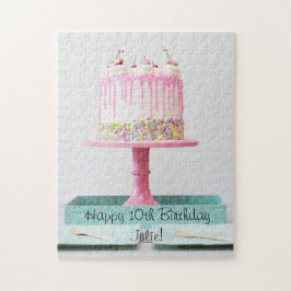 Elegant Girls Rosa Cherries Sprinkle Birthday Cake Pussel