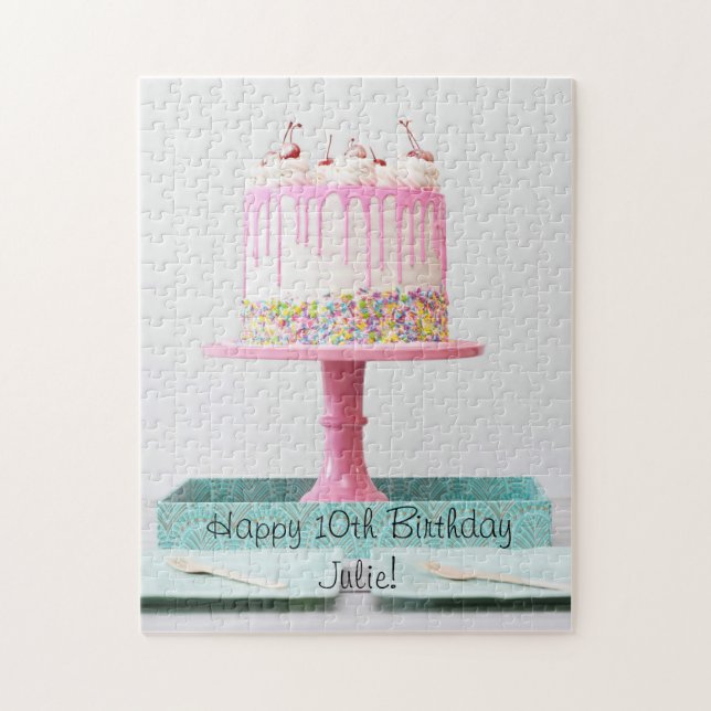 Elegant Girls Rosa Cherries Sprinkle Birthday Cake Pussel (Vertikal)