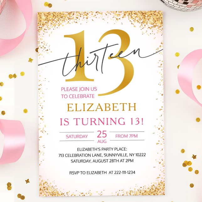 Elegant Girly 13:e födelsedagen Inbjudningar (Skapare uppladdad)