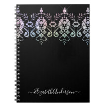 Elegant Girly Black White Monogram Namn bärbar dat