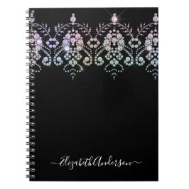 Elegant Girly Black White Monogram Namn bärbar dat Anteckningsbok