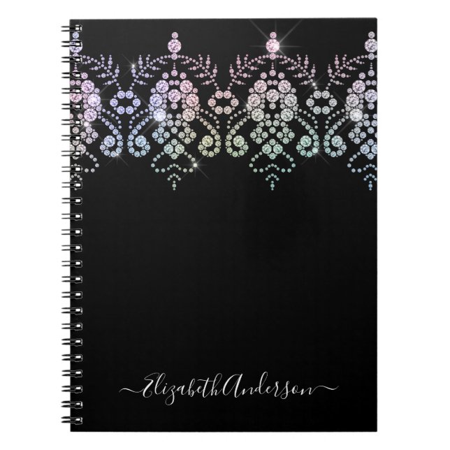 Elegant Girly Black White Monogram Namn bärbar dat Anteckningsbok (Framsidan)