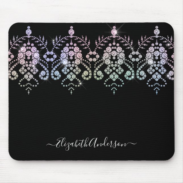 Elegant Girly Black White Monogram Namn Musmatta (Framsidan)