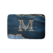 Elegant Girly Blue Guld Agate Geode Monogram