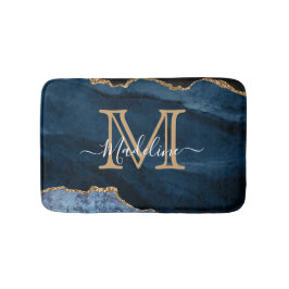 Elegant Girly Blue Guld Agate Geode Monogram Badrumsmatta