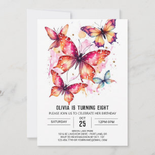 Elegant Girly Butterfly Girl Birthday Inbjudningar