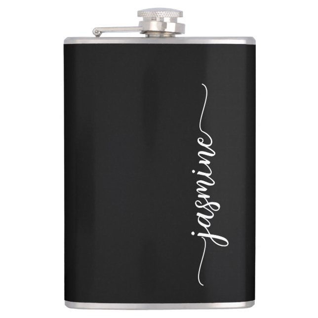 Elegant Girly Calligraphy Black Monogram Namn Fickplunta (Framsidan)