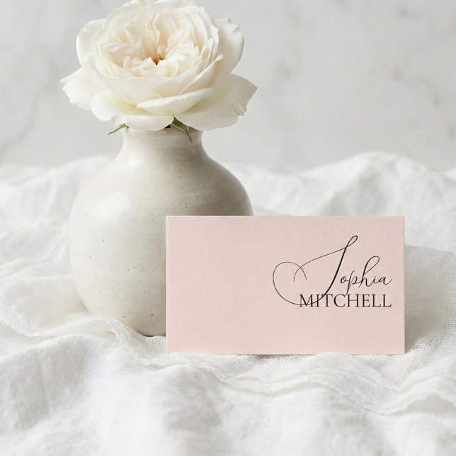 Elegant Girly Calligraphy Minimal  Rosa Visitkort (Skapare uppladdad)