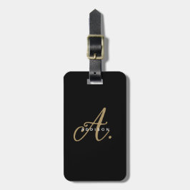 Elegant Girly Chic Black Guld-skript, Monogram Bagagebricka