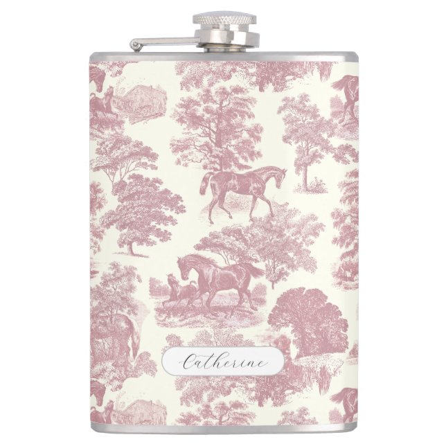 Elegant Girly Chic Rosa Häst Toile Namn Fickplunta (Framsidan)