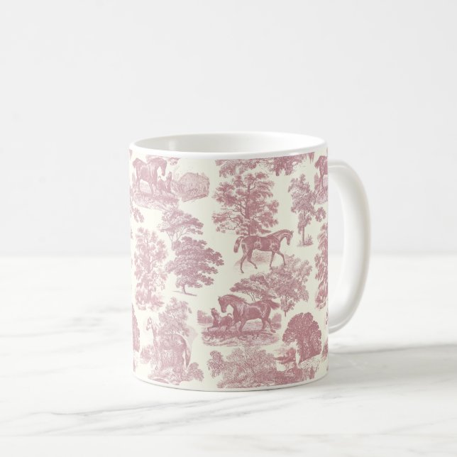Elegant Girly Chic Rosa Hästar Träd Toile Kaffemugg (Framsida höger)
