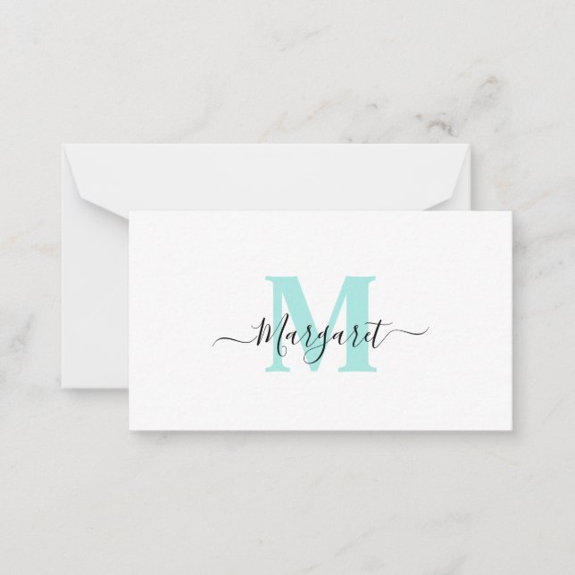 Elegant Girly Chic Teal Monogram Anteckningskort (Framsida)