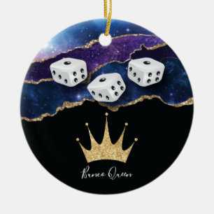 Elegant Girly Glitter Bunco Dice Queen Julgransprydnad Keramik