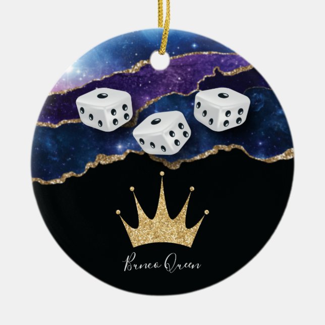 Elegant Girly Glitter Bunco Dice Queen Julgransprydnad Keramik (Framsidan)