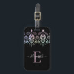 Elegant Girly Gnistra Monogram Namn Luggage Ta Bagagebricka<br><div class="desc">Den här personlig chicen bagagetaggen har en gigantisk gemen diamant gräns med vit  på svart bakgrund. Anpassa bagagetaggen med namn som du väljer för att få någon att känna extra speciellt. Gör en roligt till födelsedagar eller jul,  eller en gåva till din bästa vän. Designad av Blackberry Boulevard.</div>